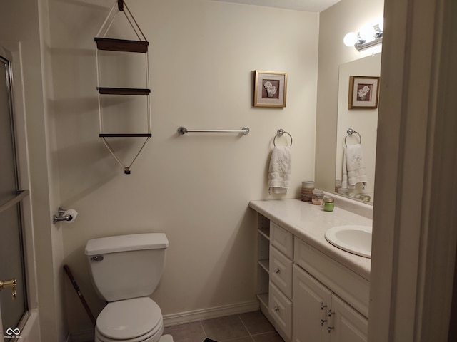 4719 Arabian Run, Indianapolis, IN 46228 - bathroom featuring an enclosed shower, tile patterned flooring, toilet, vanity, and baseboards