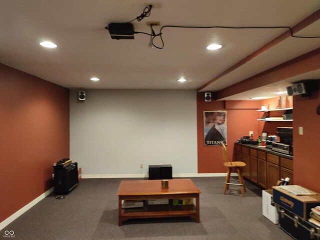 4719 Arabian Run, Indianapolis, IN 46228 - home theater room featuring dark carpet, recessed lighting, and baseboards
