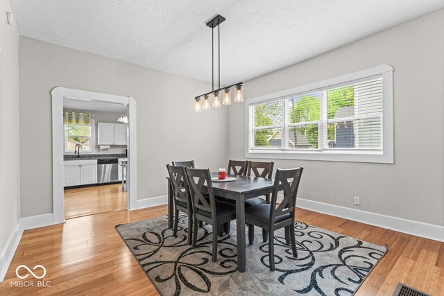 1505 Spann Ave, Indianapolis, IN 46203 - dining space with light wood-style flooring, baseboards, and a textured ceiling