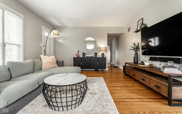 living area with wood finished floors