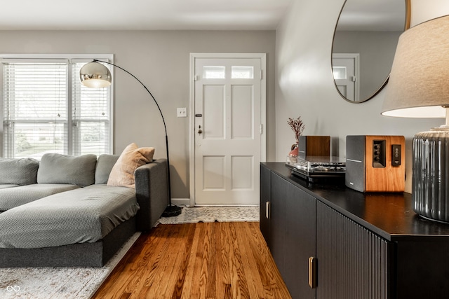 foyer featuring wood finished floors