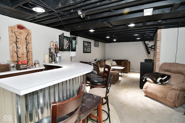 bar featuring carpet flooring and wet bar