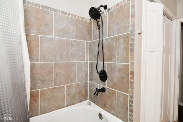 full bathroom with shower / bath combination with curtain