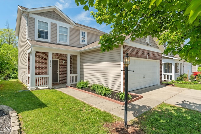 4136 Orchard Valley Ln, Indianapolis, IN 46235 - traditional-style house with a front yard, brick siding, an attached garage, and concrete driveway