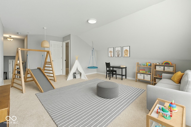 carpeted living room featuring baseboards