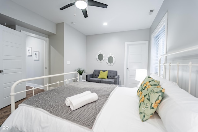 1112 Spann Ave, Indianapolis, IN 46203 - bedroom featuring wood finished floors, a ceiling fan, and recessed lighting