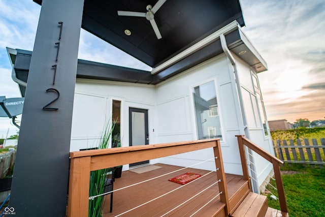 1112 Spann Ave, Indianapolis, IN 46203 - wooden deck featuring a ceiling fan and fence