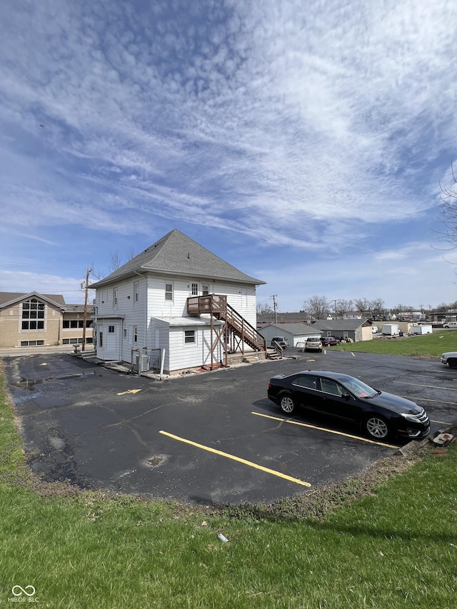 uncovered parking lot with stairway
