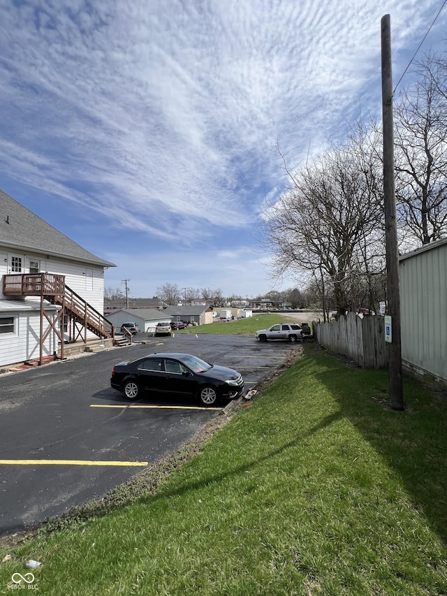 uncovered parking lot with stairs