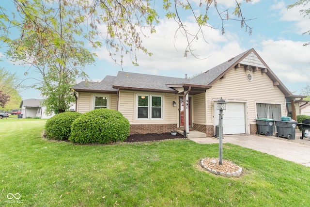980 Red Maple Ct, Greenwood, IN 46143 - view of front of property featuring roof with shingles, brick siding, driveway, a garage, and a front lawn