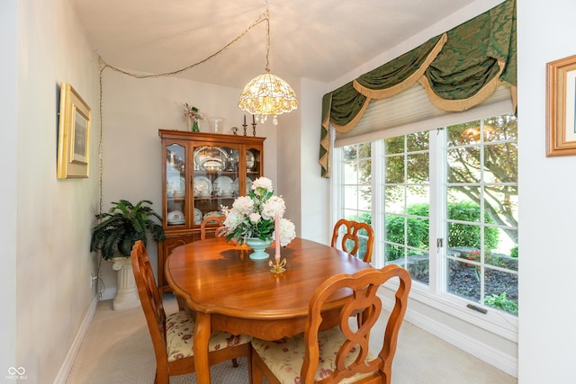 889 E N Shore Dr, Brownstown, IN 47220 - carpeted dining room featuring baseboards and a chandelier