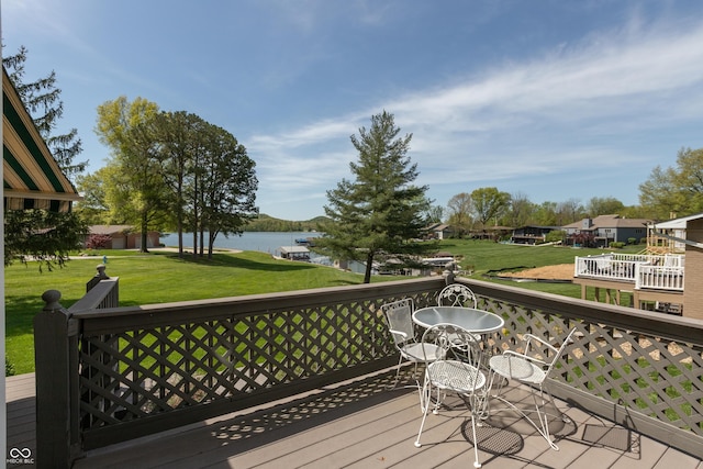 889 E N Shore Dr, Brownstown, IN 47220 - wooden terrace featuring a water view and a yard