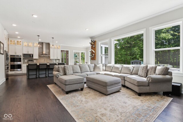 9155 Kerwood Dr, Indianapolis, IN 46240 - living area featuring dark wood-style floors and recessed lighting