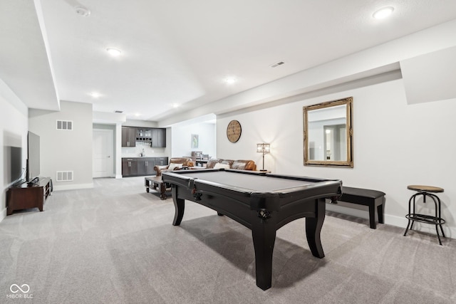 9155 Kerwood Dr, Indianapolis, IN 46240 - rec room with light carpet, baseboards, billiards, and recessed lighting