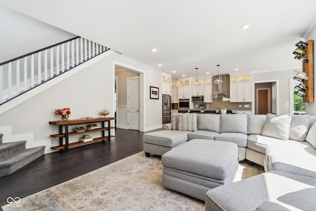 9155 Kerwood Dr, Indianapolis, IN 46240 - living area with stairs, recessed lighting, and wood finished floors