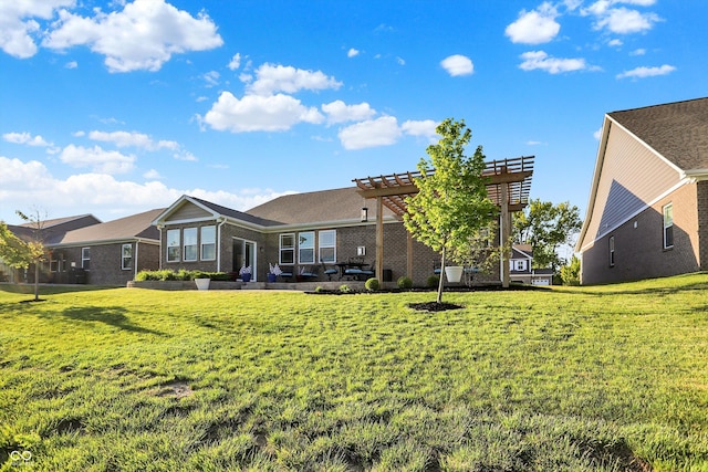 6153 Dugan Dr, Whitestown, IN 46075 - rear view of property featuring a pergola, brick siding, and a lawn