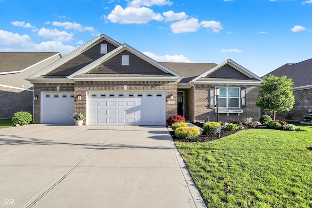 6153 Dugan Dr, Whitestown, IN 46075 - craftsman inspired home with brick siding, an attached garage, concrete driveway, and a front lawn
