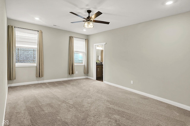 6153 Dugan Dr, Whitestown, IN 46075 - empty room with baseboards, recessed lighting, a ceiling fan, and carpet floors