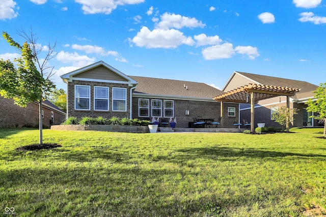 6153 Dugan Dr, Whitestown, IN 46075 - rear view of house featuring a pergola, a yard, brick siding, and a patio