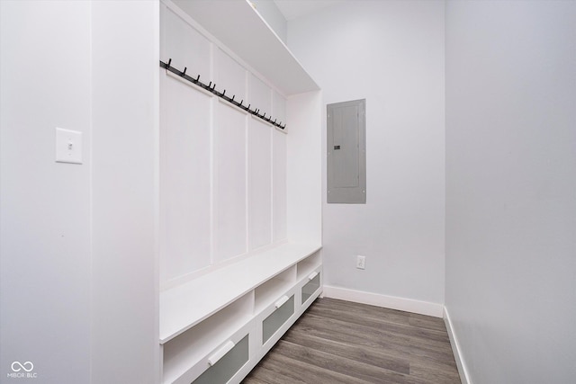 1009 Harrison St, Indianapolis, IN 46202 - mudroom with electric panel, baseboards, and wood finished floors