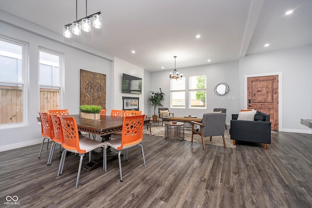 1009 Harrison St, Indianapolis, IN 46202 - dining room featuring dark wood-type flooring, baseboards, recessed lighting, and a chandelier