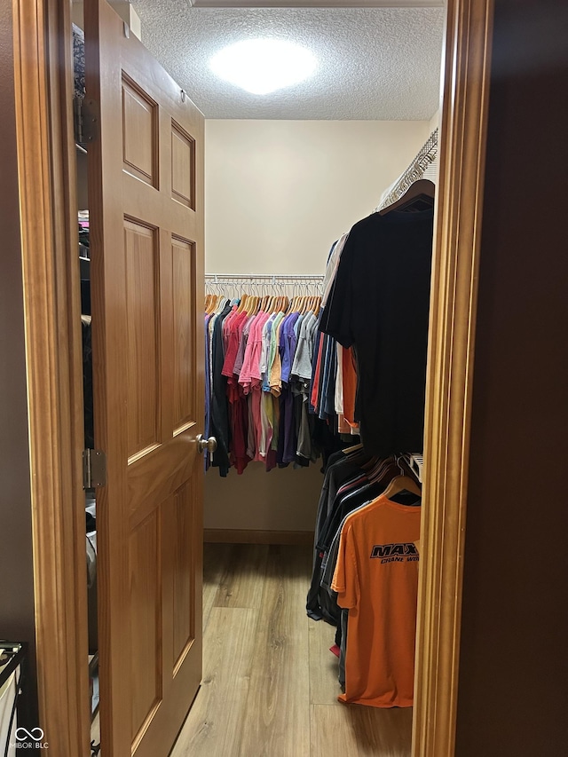 walk in closet with wood finished floors
