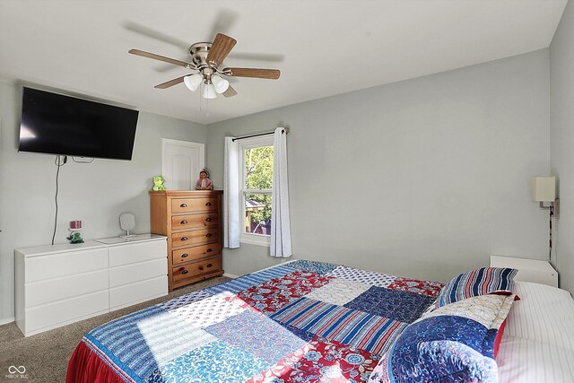bedroom with carpet flooring and a ceiling fan