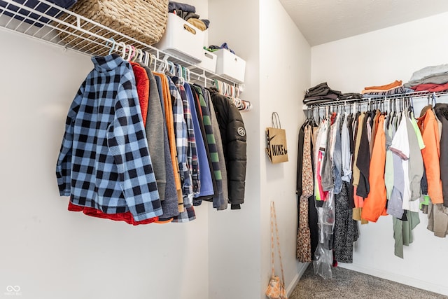 walk in closet featuring carpet floors