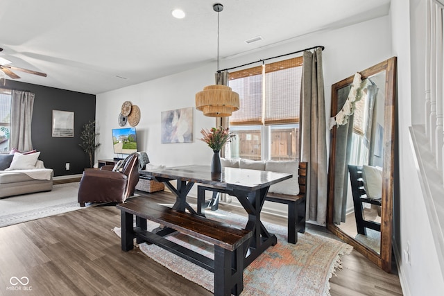 1289 Sunset Blvd, Avon, IN 46123 - dining room featuring wood finished floors, a ceiling fan, and baseboards