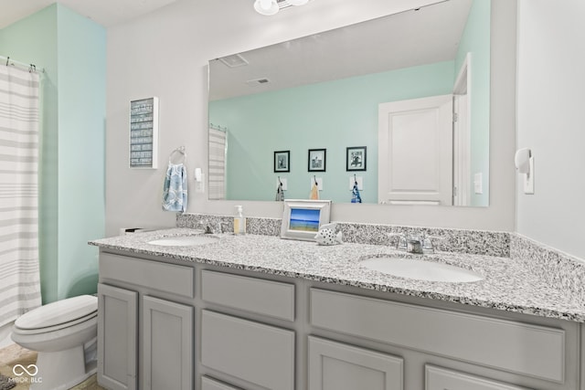 1289 Sunset Blvd, Avon, IN 46123 - full bathroom with toilet, double vanity, and a shower with shower curtain