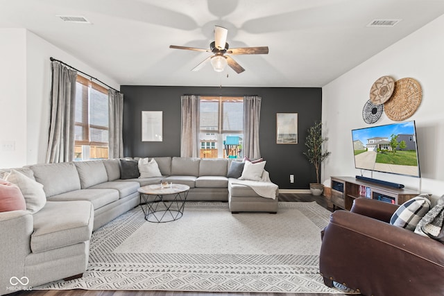 1289 Sunset Blvd, Avon, IN 46123 - living area featuring ceiling fan, healthy amount of natural light, and wood finished floors