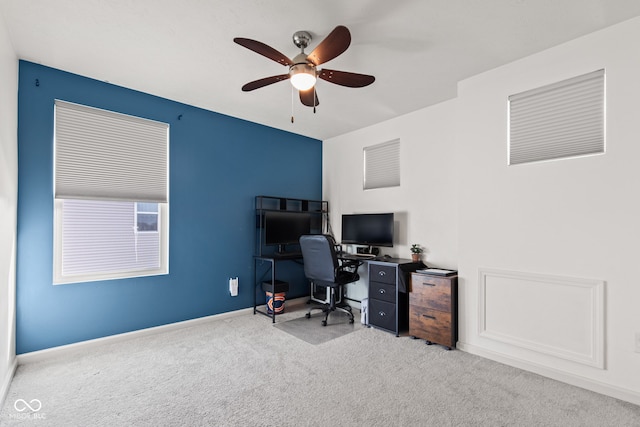 1289 Sunset Blvd, Avon, IN 46123 - home office with carpet flooring, a ceiling fan, and baseboards