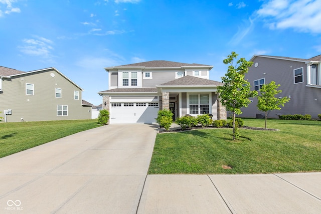 1289 Sunset Blvd, Avon, IN 46123 - traditional-style home with driveway, a front yard, an attached garage, and roof with shingles