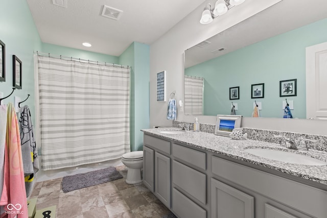 1289 Sunset Blvd, Avon, IN 46123 - full bathroom with toilet, double vanity, and a shower with curtain
