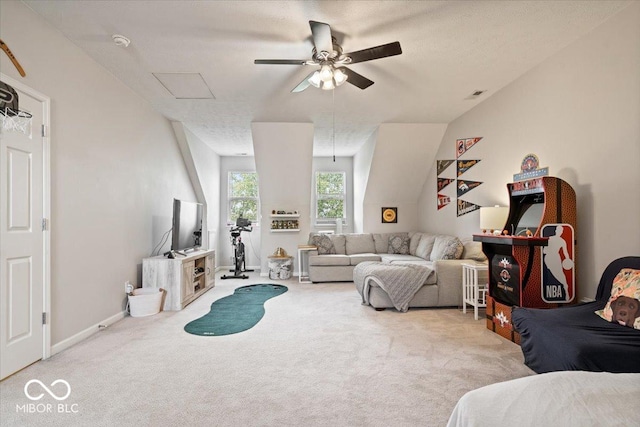 2405 N Park Ave, Indianapolis, IN 46205 - living room with carpet floors, a ceiling fan, and baseboards