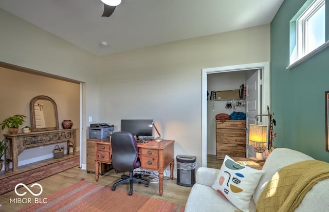 office area with wood finished floors