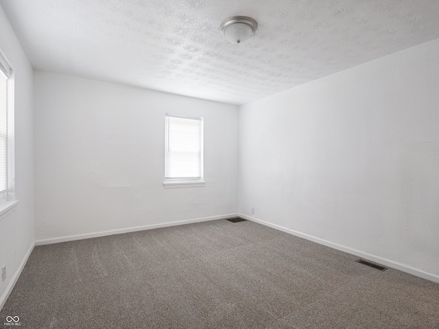 carpeted spare room with healthy amount of natural light, baseboards, and a textured ceiling