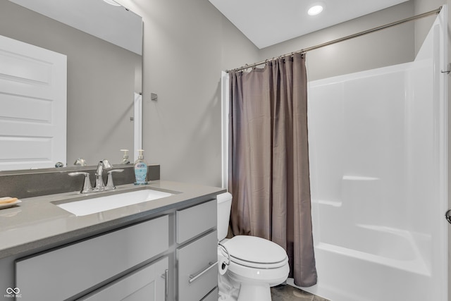 3546 Brampton Ln, Westfield, IN 46074 - full bathroom with toilet, vanity, shower / bath combo, and recessed lighting