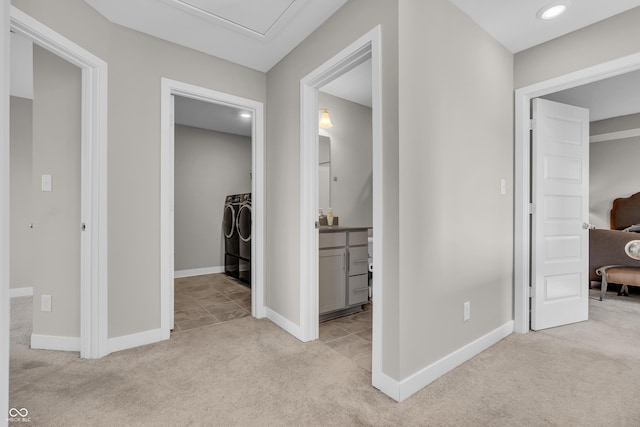 3546 Brampton Ln, Westfield, IN 46074 - hall with washer and dryer, carpet, and baseboards