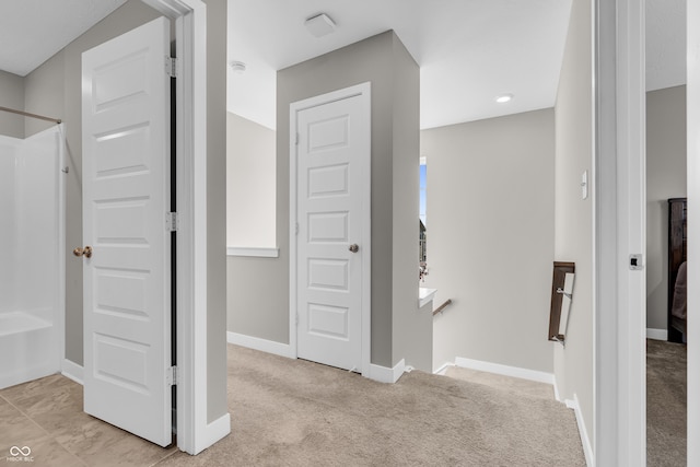 3546 Brampton Ln, Westfield, IN 46074 - hall with an upstairs landing, baseboards, and light carpet
