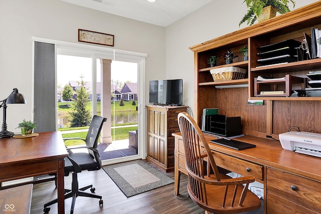 office with wood finished floors