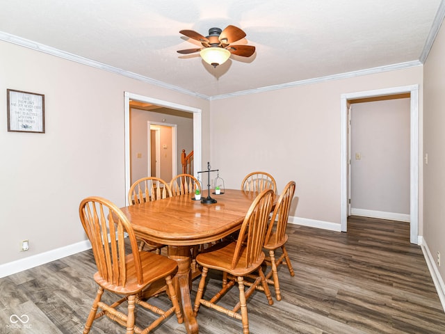 941 W Barouche, Pendleton, IN 46064 - dining room with wood finished floors, baseboards, a ceiling fan, and crown molding