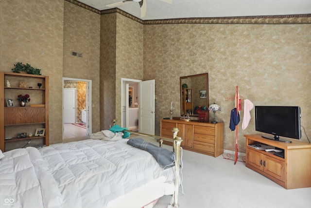 12065 Gray Eagle Dr, Fishers, IN 46037 - bedroom with light carpet and a high ceiling
