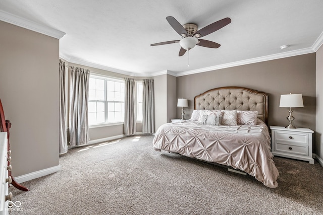 863 N Park Trail Dr, Carmel, IN 46032 - carpeted bedroom featuring crown molding, baseboards, and ceiling fan