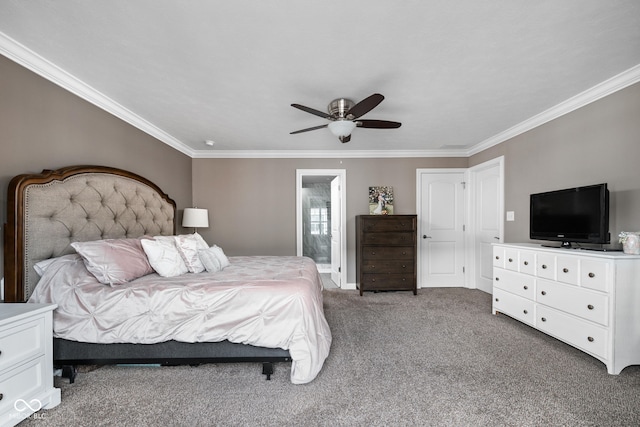863 N Park Trail Dr, Carmel, IN 46032 - carpeted bedroom featuring crown molding and a ceiling fan