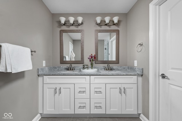 863 N Park Trail Dr, Carmel, IN 46032 - full bath featuring baseboards and double vanity