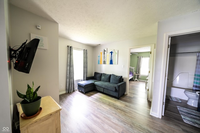 1334 Legacy Ct, Indianapolis, IN 46234 - living room featuring plenty of natural light, wood finished floors, a textured ceiling, and baseboards