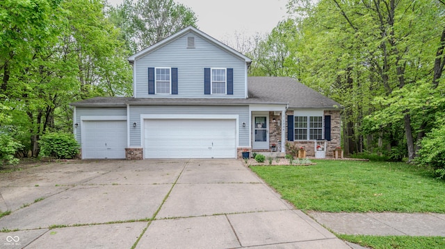 1334 Legacy Ct, Indianapolis, IN 46234 - traditional-style house with brick siding, concrete driveway, a front lawn, and a garage