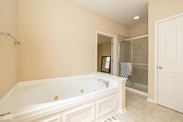 14018 Powder Dr, Carmel, IN 46033 - full bathroom with a shower stall, tile patterned floors, a tub with jets, and recessed lighting