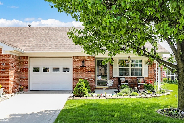 8145 Bentley Farms Dr, Indianapolis, IN 46259 - view of front facade featuring an attached garage, brick siding, roof with shingles, and driveway